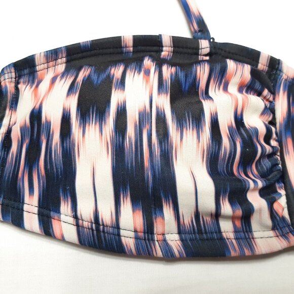 Xhilaration Bikini Top Womens Small Blue Bandeau Tie Dye Halter Zip Front - Picture 5 of 9